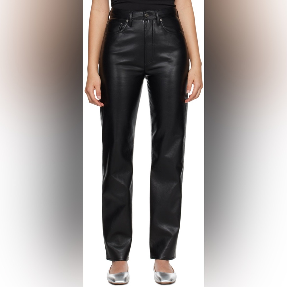 Agolde Black Straight Leg Leather Pants